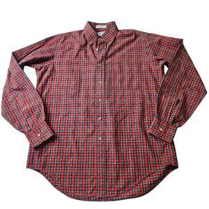 Vintage Huntington Button Down Shirt Mens Red Plaid Size 15.5-35 Long Sleeves